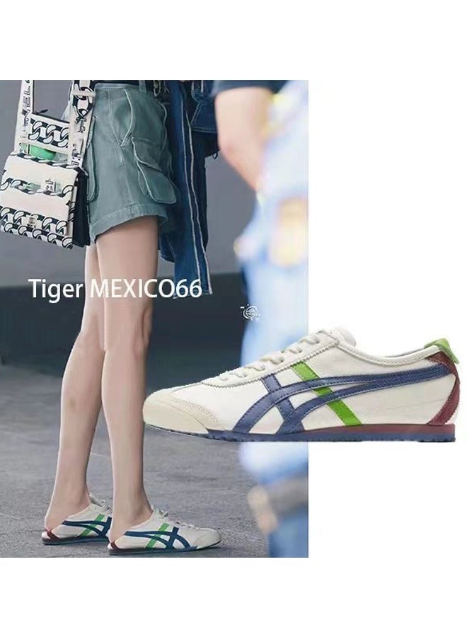 TIGER Retro sneakers with blue and green classic color-blocked leather, stylish and versatile, suitable for both men and women - Image 2